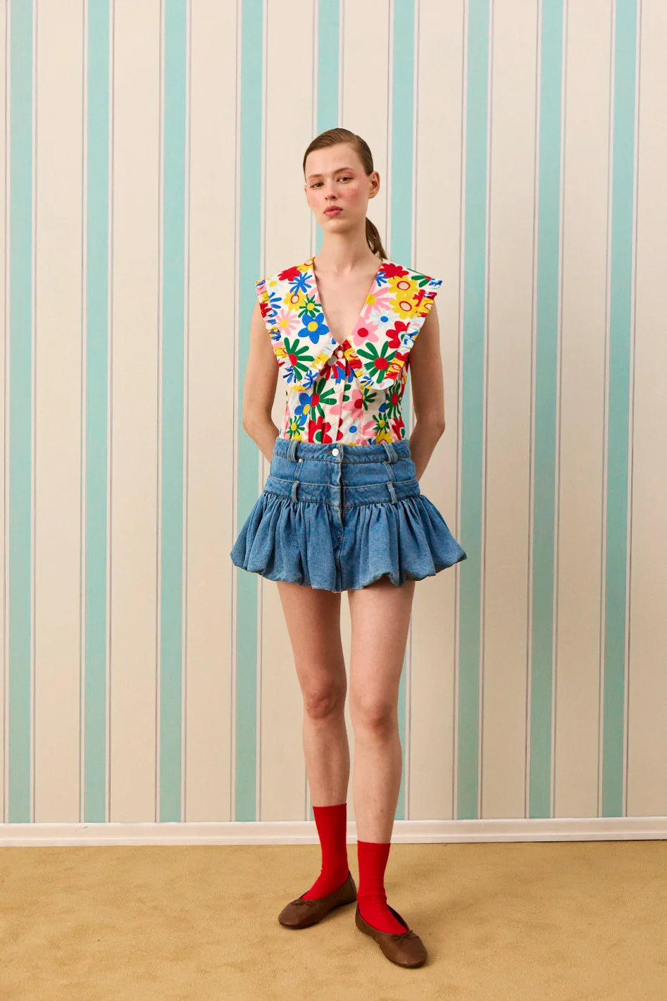 ROSETTE SILK TOUCH DENİM ETEK