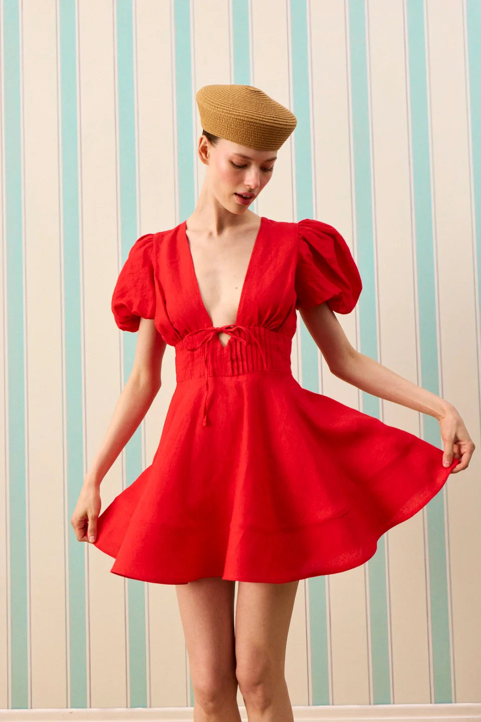 SCARLETT KETEN MİNİ ELBİSE