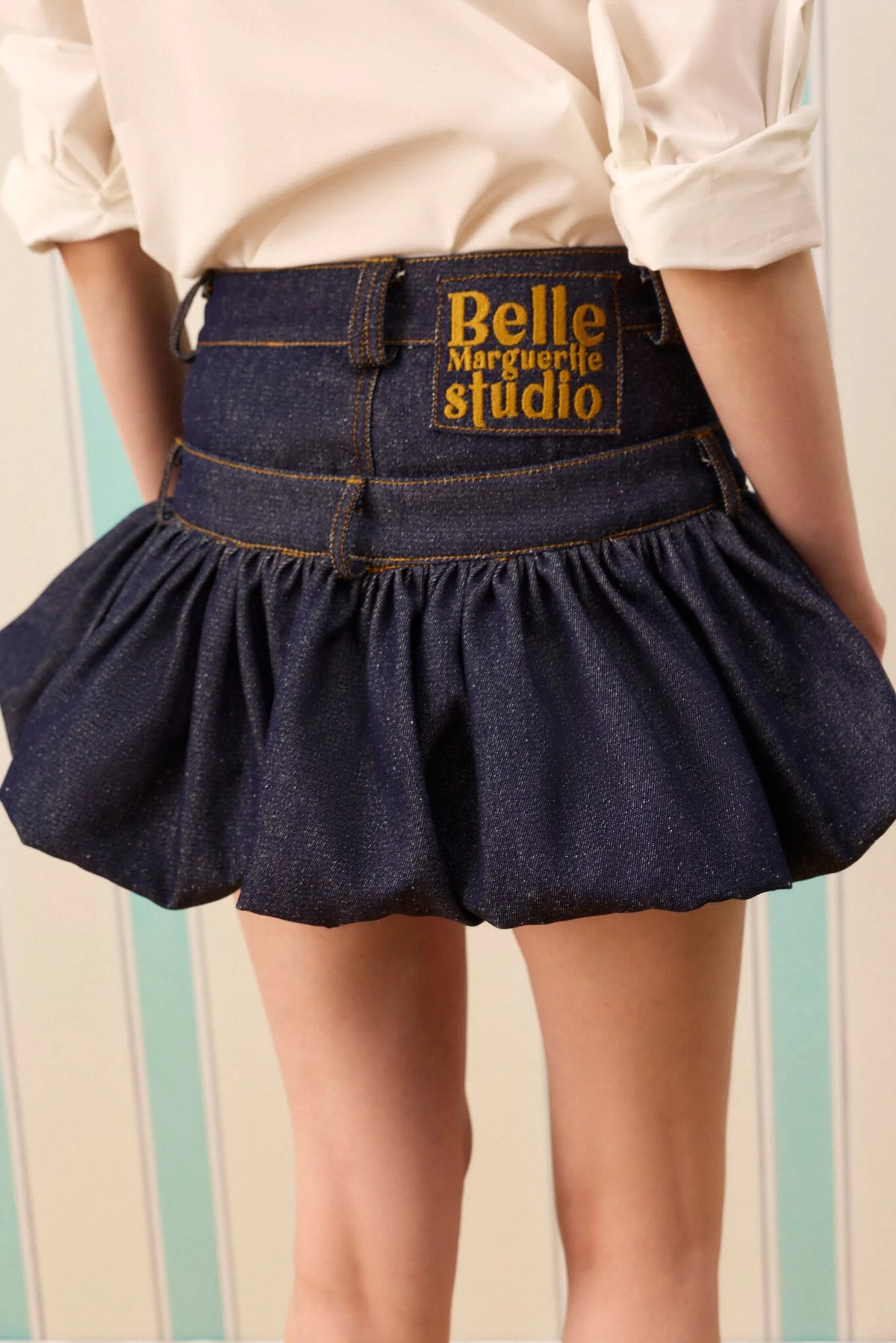 DARK ROSETTE SILK TOUCH DENİM ETEK