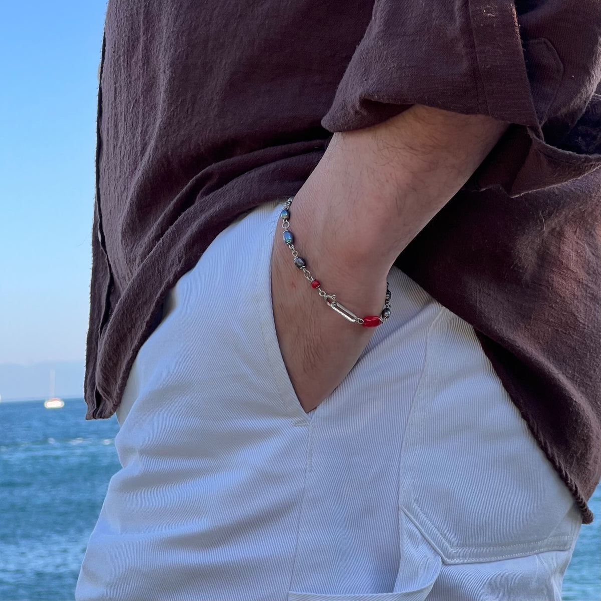 Pearl & Coral & Silver – Unisex Bileklik