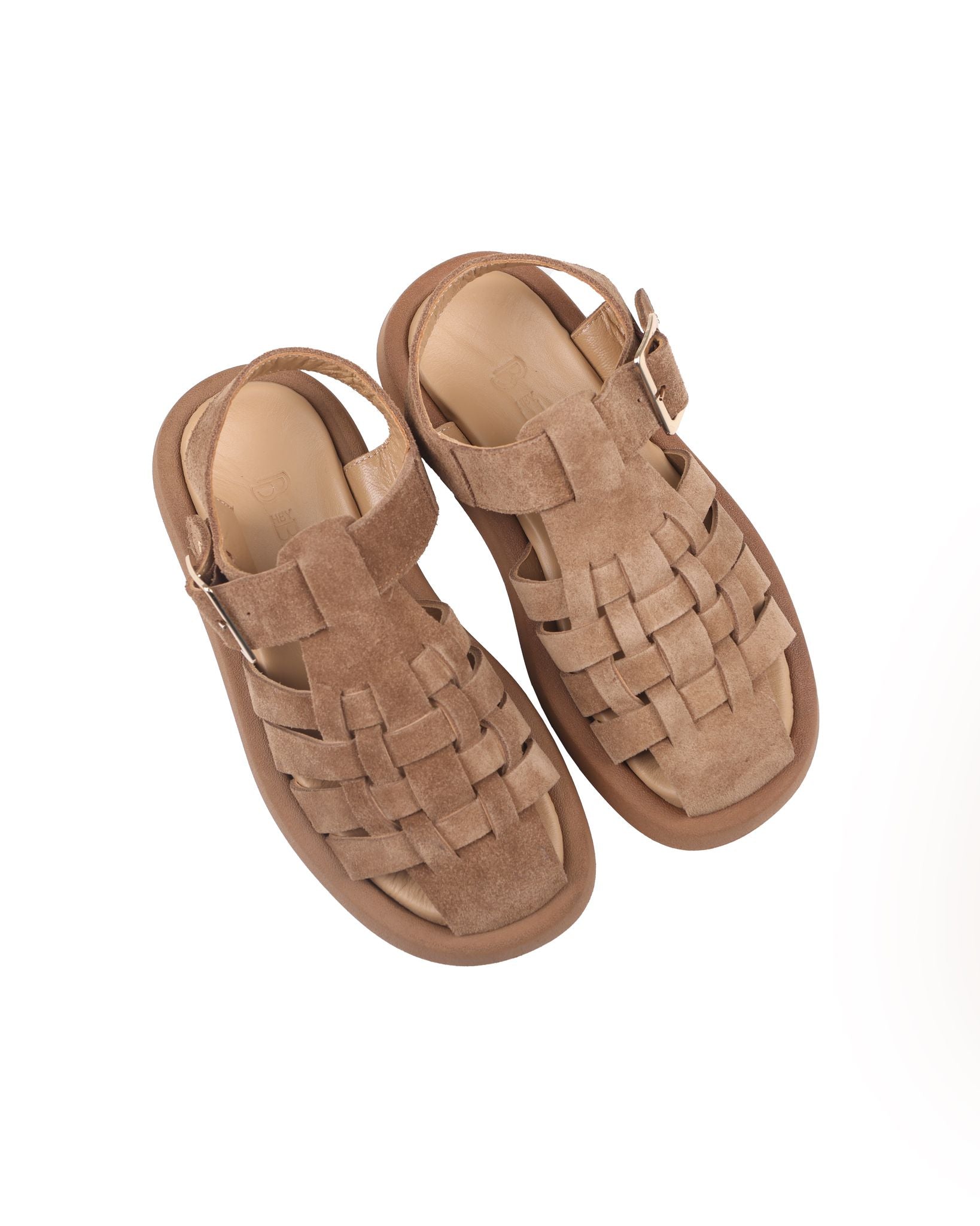 Süet Bej Örgü Sandalet