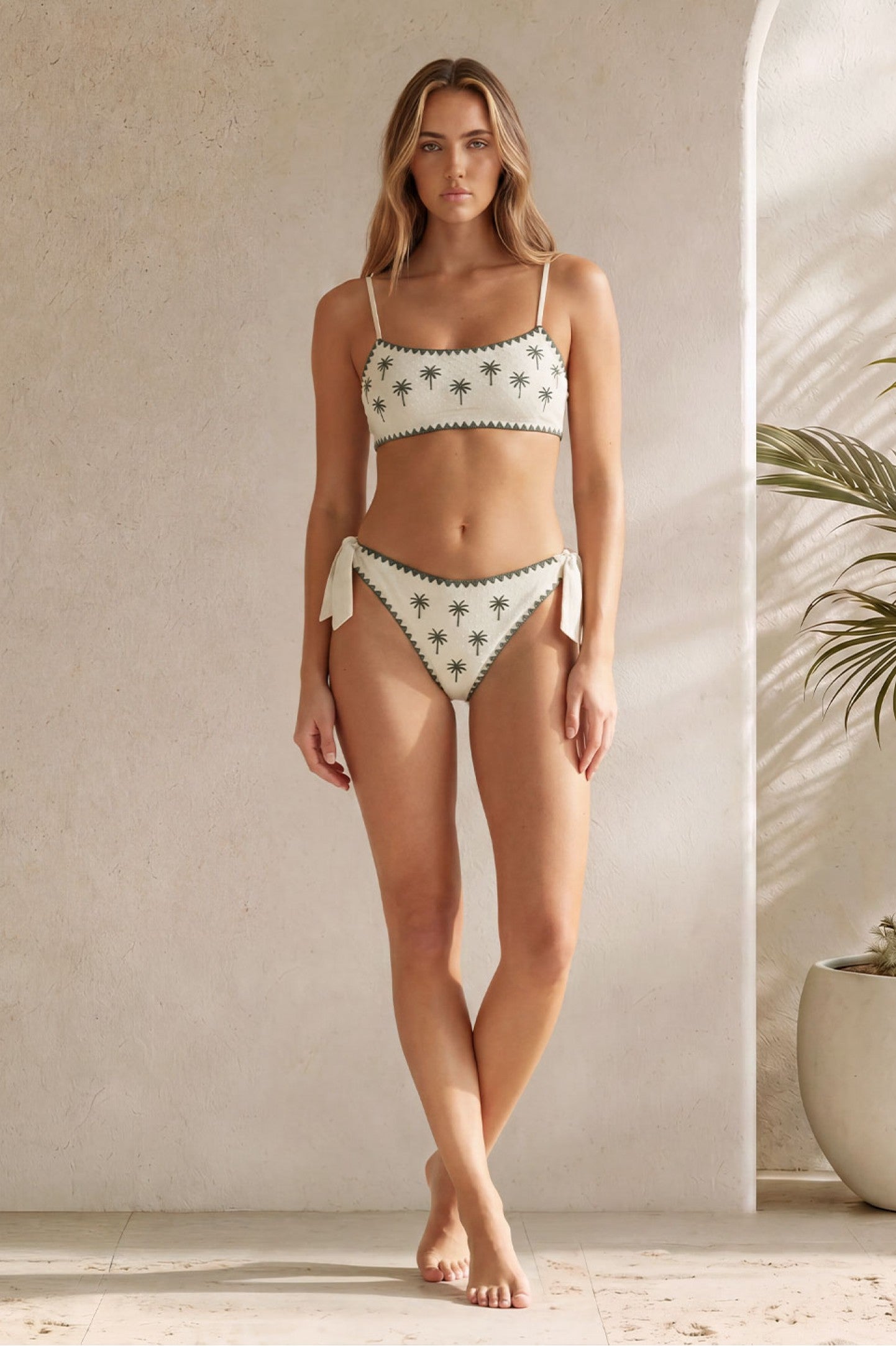 Nova Embroidered Palm Bralette Bikini - Green