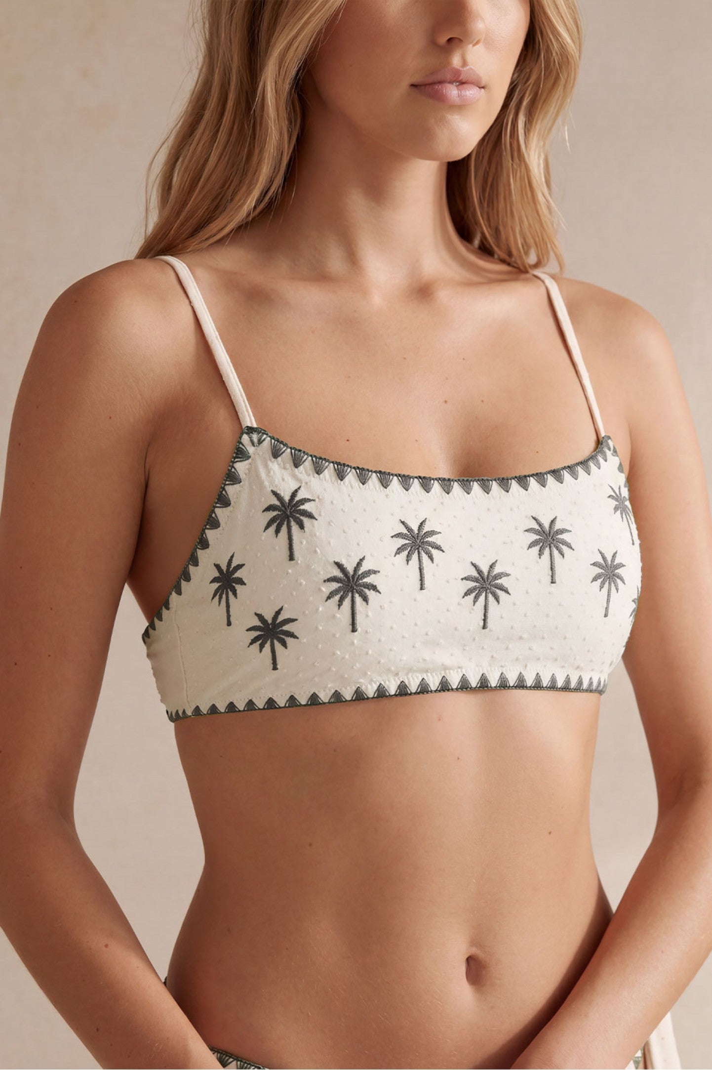 Nova Embroidered Palm Bralette Bikini - Green