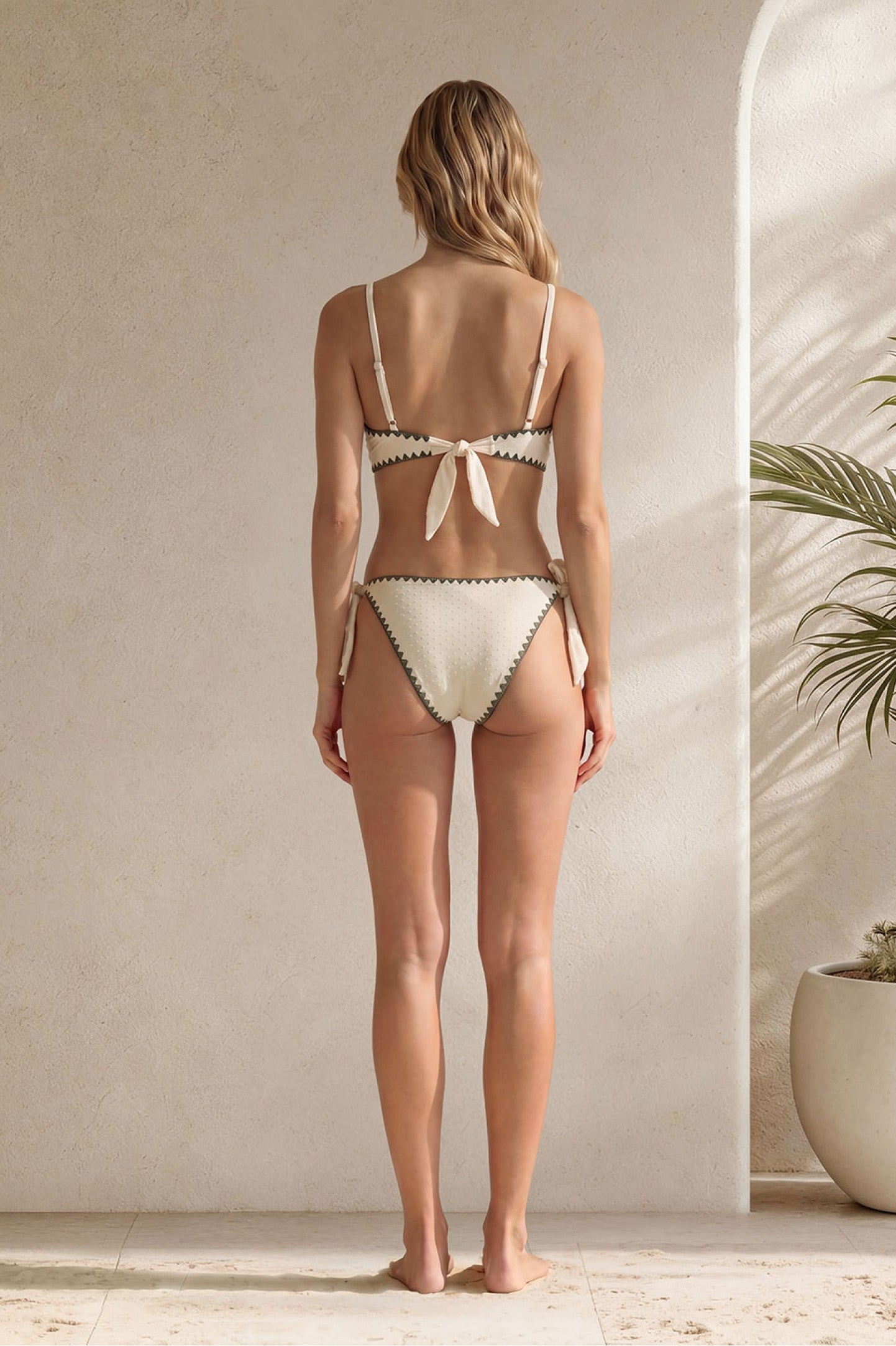 Nova Embroidered Palm Bralette Bikini - Green