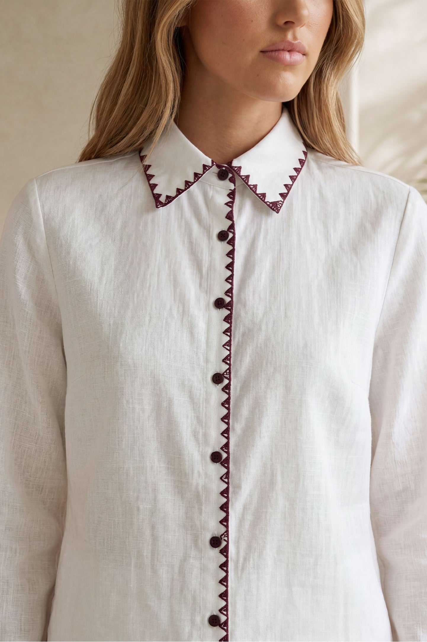 Stella Zigzag Embroidered Burgundy Gömlek
