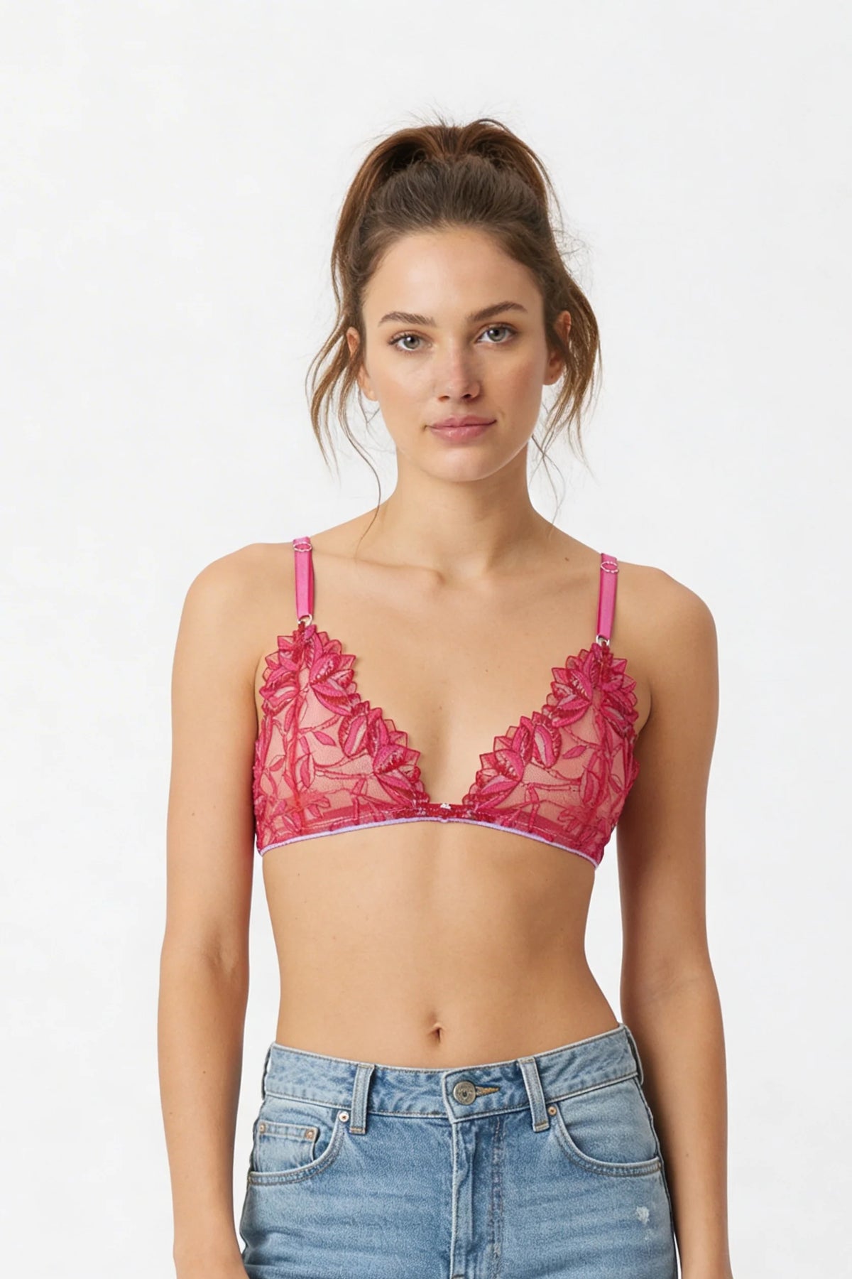 FLAMMÉE - RED FLOWER PRİNT LACE BRALETTE